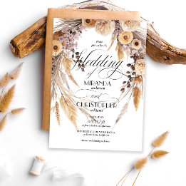 Convite Coroa de Grama de Pampas Boho Moderna para Casamen
