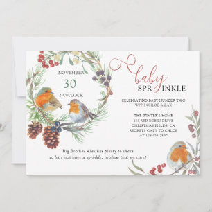 Convite Coroa de Inverno e Robin de Natal Bebê Sprinkle