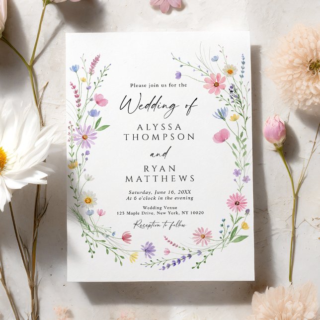 Convite Coroa de Jardim de Flores Silvestres Casamento (Criador carregado)