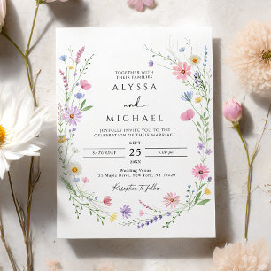 Convite Coroa de Jardim de Flores Silvestres Casamento