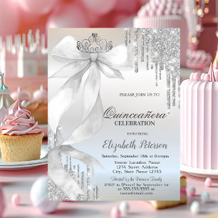 Convite Coroa de Laço Branco Brilho Gotejamento Quinze Ano