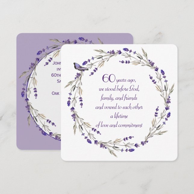 Convite Coroa de Lavanda do 60º Aniversário (Frente/Verso)