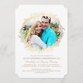 Convite Coroa de Louro Dourada Foto Casamento Aniversário