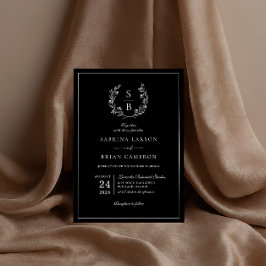 Convite Coroa de Monograma Botânico Elegante Casamento Pre