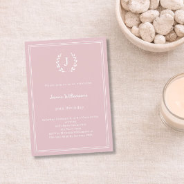 Convite Coroa de monograma rosa minimalista de aniversário