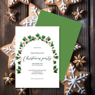Convite Coroa de Natal Artística Verde Vermelha Aquarela