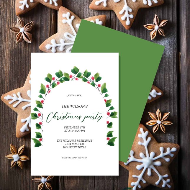 Convite Coroa de Natal Artística Verde Vermelha Aquarela (Criador carregado)