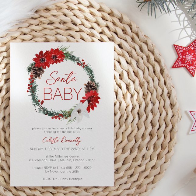 Convite Coroa de Natal Clássica Chá de Bebê do Papai Noel (Criador carregado)