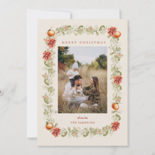 Convite Coroa de Natal com Laranjas e Foto de Poinsettia