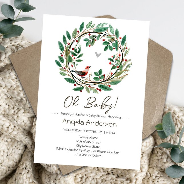 Convite Coroa de Natal de Inverno Baby Shower (Criador carregado)