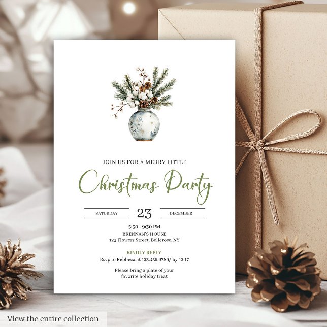 Convite Coroa de Natal de Pinheiro Boho Aquarela Rústica F (Rustic Boho Watercolor Pine Wreath Christmas Party Invite)