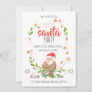 Convite Coroa de Natal do Papai Noel Secreto em Aquarela N