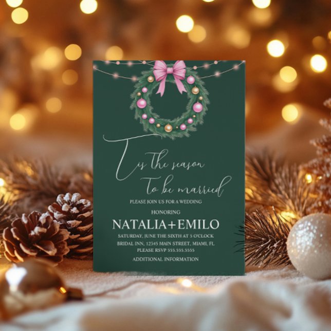 Convite Coroa de Natal Elegante Festa Rosa Casamento  (Criador carregado)