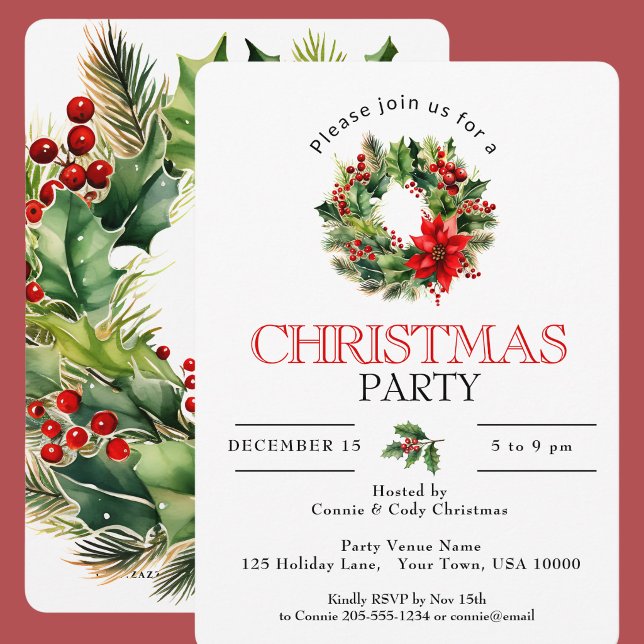 CONVITE COROA DE NATAL FESTIVA, FESTA DE NATAL (Christmas Party Invitation featuring a Wreath)