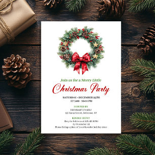 Convite Coroa de Natal Vermelha Minimalista para Festa