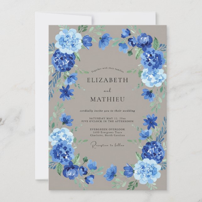 Convite Coroa de Noiva Blue Bloom Wedding (Frente)