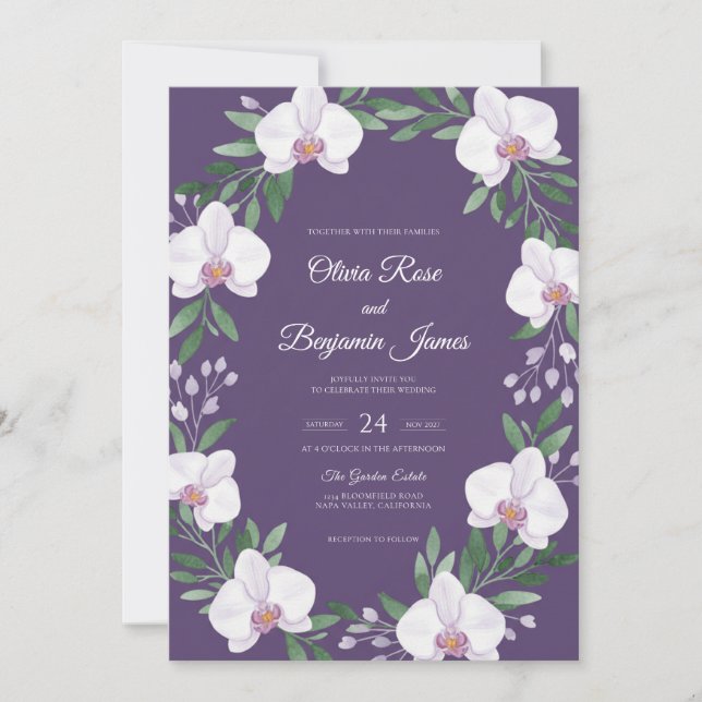 Convite Coroa de Orquídea de Ámbar Casamento (Frente)