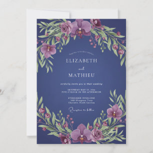 Convite Coroa de Orquídea Índigo Casamento