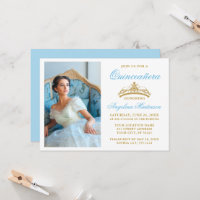 Coroa de Ouro Elegante Foto Luz Azul Quinceanera