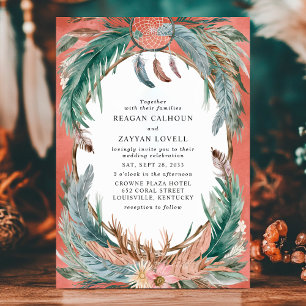 Convite Coroa de Penas Boho com Casamento de Apanhador de