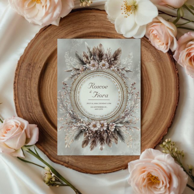 Convite Coroa de Penas Boho Rosa Floral Casamento (Criador carregado)