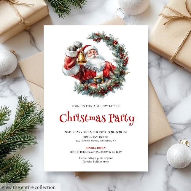Convite Coroa de Pinheiro Papai Noel Rústico Festa de Nata (Rustic Santa Claus Pine Wreath Holiday Party Invite

)