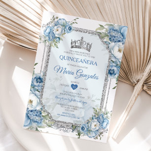 Convite Coroa de prata azul e branca Quinceañera 15 Anos