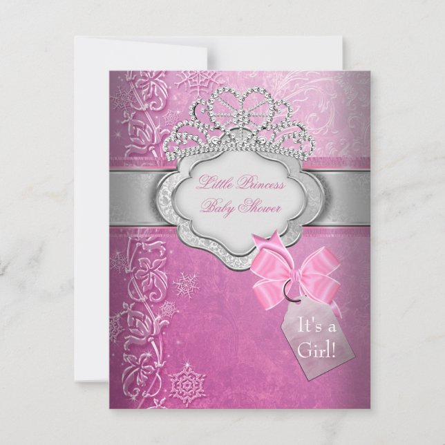 Convite Coroa de Princesa Bebê Menina Chuveiro Rosa Prince (Frente)
