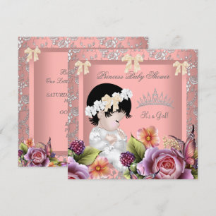 Convite Coroa de Princesa Bebê Menina Rosa Coral Rosa Tiar