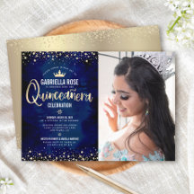 Coroa de Princesa Brilho Azul Navy Dourado Quincea