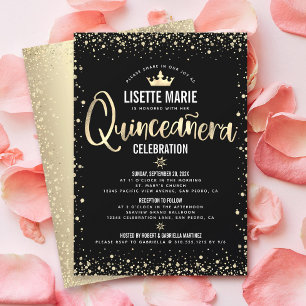 Convite Coroa de Princesa Brilho Folha Dourada Quinceañera
