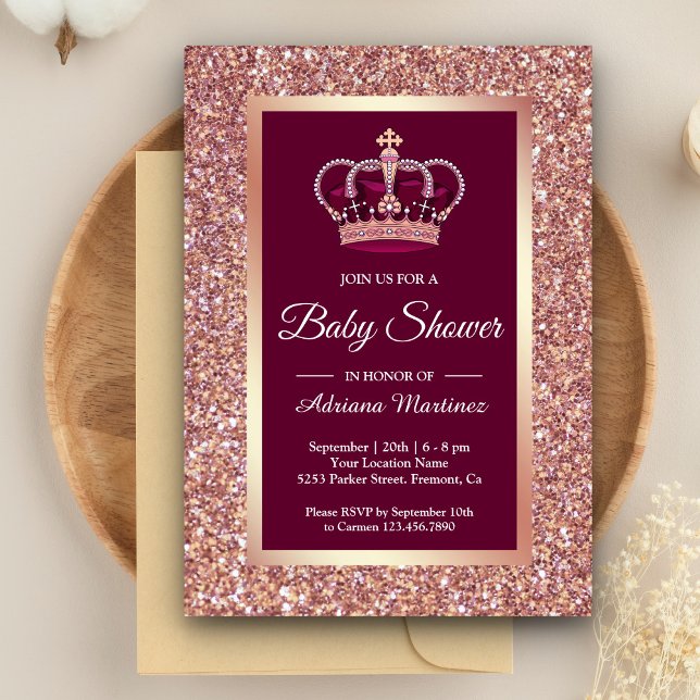 Convite Coroa de Princesa com Brilho em Dourado Rosa para  (Criador carregado)