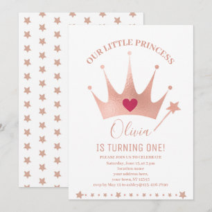 Convite Coroa de Princesa com Purpurina Rosa Aquarela Aniv