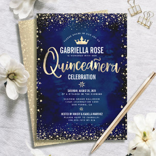 Convite Coroa de Princesa de Folha de Ouro Glitter Quincea