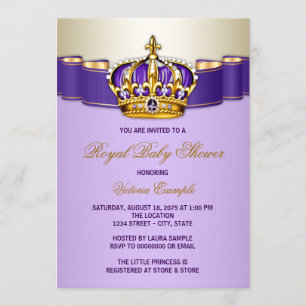 Convite Coroa de Princesa de Ouro Roxo Baby Shower