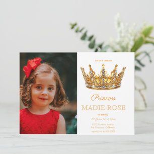 Convite Coroa de Princesa Dourada de Conto de Fadas Aniver