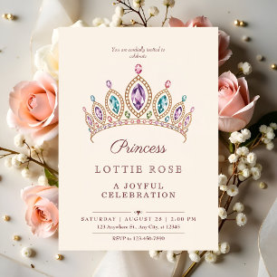 Convite Coroa de Princesa Dourado Rosa Festa Mágica da Pri