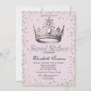Convite Coroa de Princesa Elegante Diamantes Confetes Doce