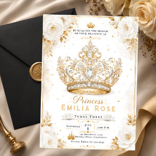 Convite Coroa de Princesa em Ouro Branco 3º Aniversário