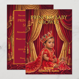 Convite Coroa de Princesa Exótica para Chá de Bebê Vermelh