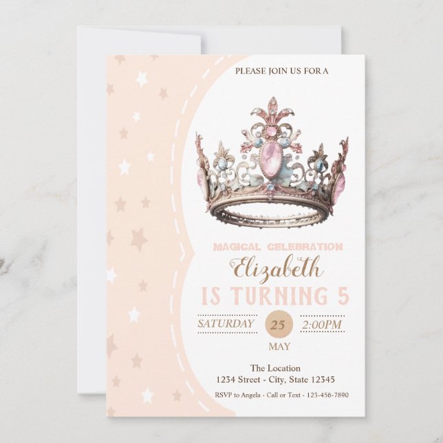 Convite Coroa de Princesa Mágica Estrelas Aniversário (Frente)