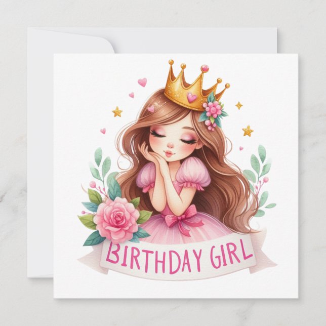 Convite Coroa de Princesa Menina de Aniversário (Frente)