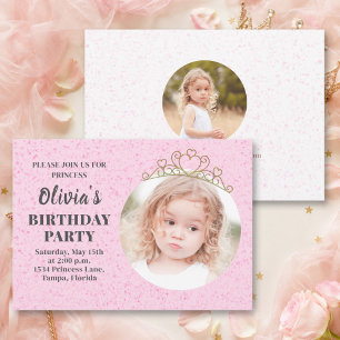 Convite Coroa de Princesa Minimalista Fofa Aniversário Cap