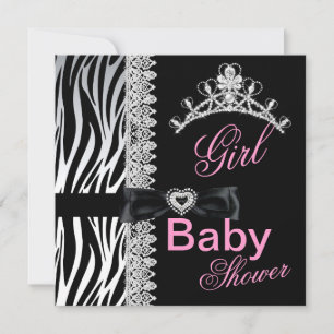 Convite Coroa de Princesa no Baby Shower da Menina Zebra