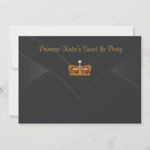 Convite Coroa de Princesa Ouro Preto Festa Sweet 16 Doce