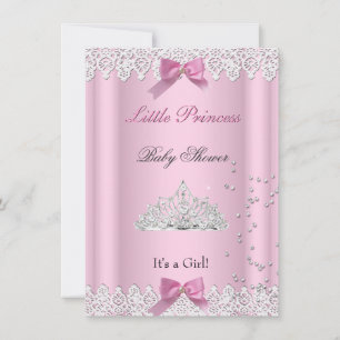 Convite Coroa de Princesa Rosa e Branco para Baby Shower M
