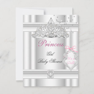Convite Coroa de Princesa Rosa e Branco para Chás de Bebê