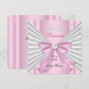 Convite Coroa de Princesa Rosa e Branco para Chás de Bebê