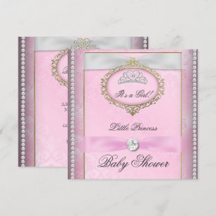 Convite Coroa de Princesa Rosa para Baby Shower Menina Tia