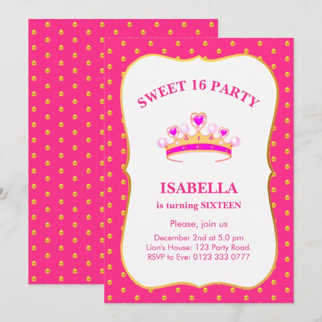 Convite Coroa de Princesa Sweet 16 Festa de Aniversário (Frente/Verso)